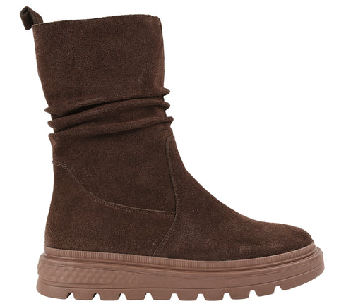 Ghete casual, dama, PASS COLLECTION, J870033C maro, piele intoarsa